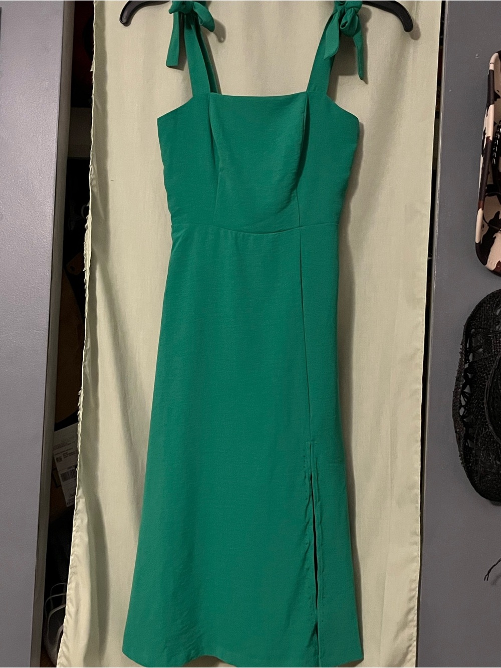Tie-Shoulder Emerald Green Midi Dress